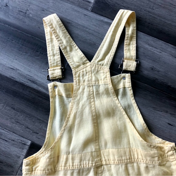 Vintage Y2K Pastel Yellow Linen Cropped Overalls - Picture 11 of 12